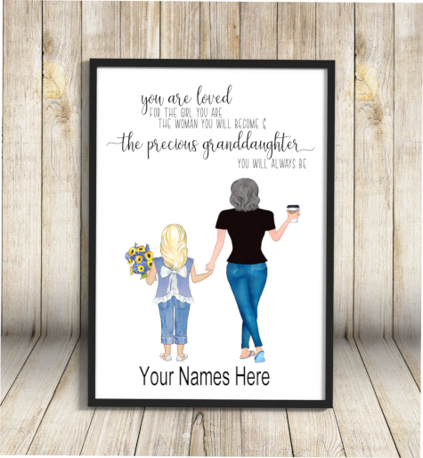 Granddaughter & Nana A4 Print, Custom Grandma and Granddaughter